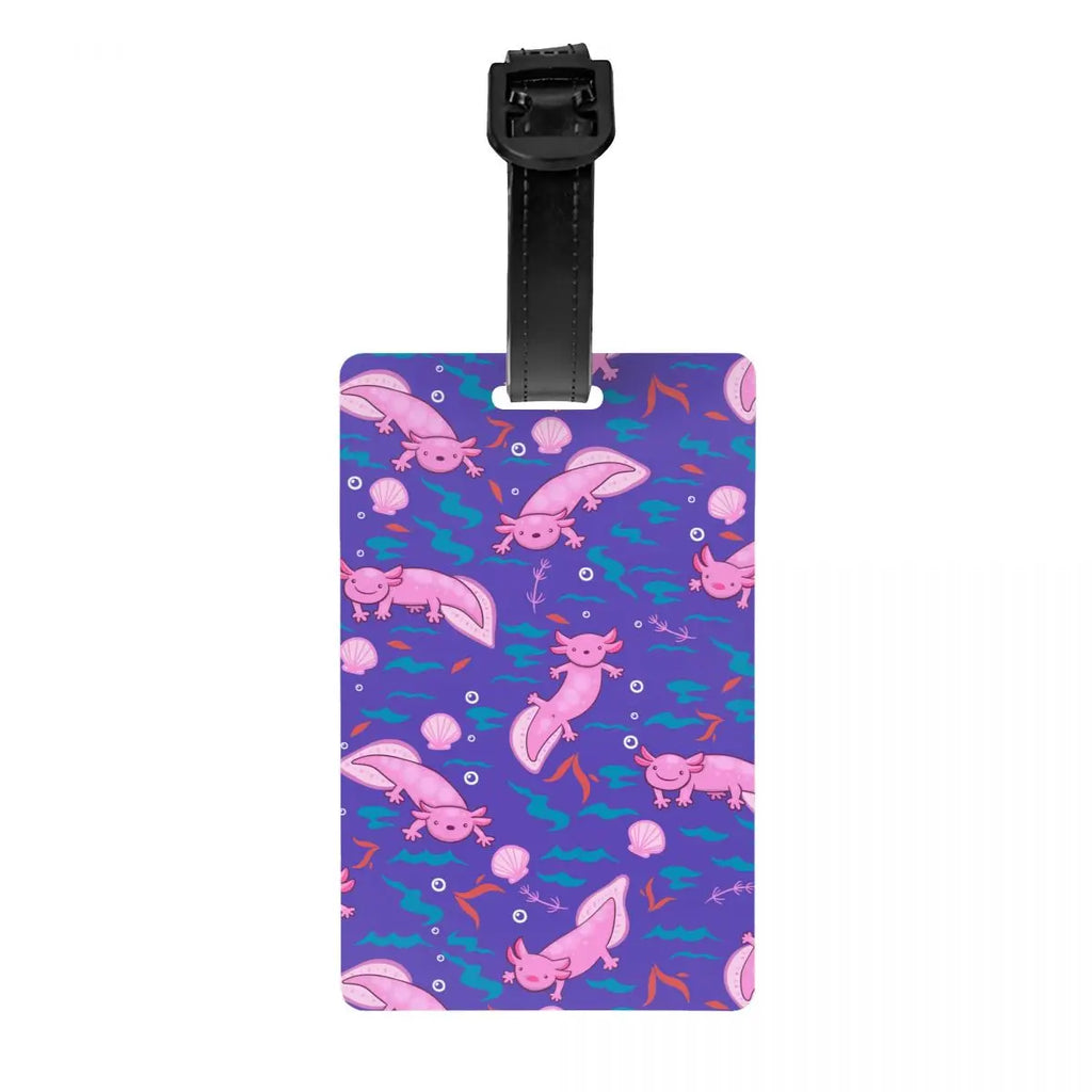 Custom Cute Salamander Animal Axolotls Luggage Tag Privacy Protection Baggage Tags Travel Bag Labels Suitcase