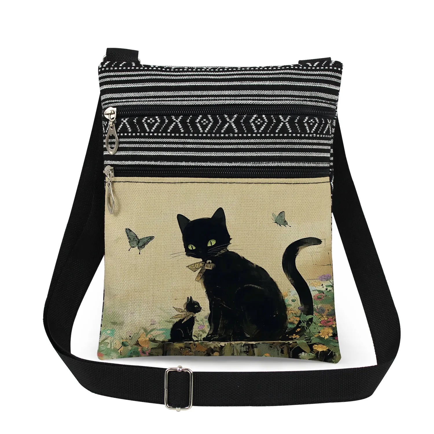 Cute Cartoon Black Cat Print Crossbody Bags Shoulder Bags For Women Daily Travel Portable Small Messenger Bags Catkeeper Gift