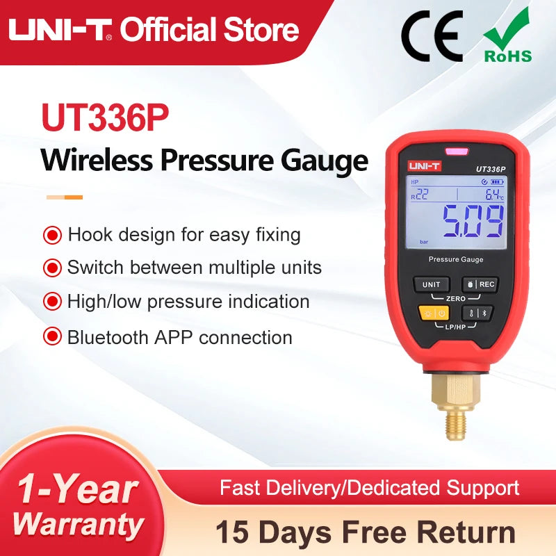UNI-T UT336P Wireless Pressure Gauge Bluetooth APP High-pressure Gauge Air Conditioning Refrigeration System Tester