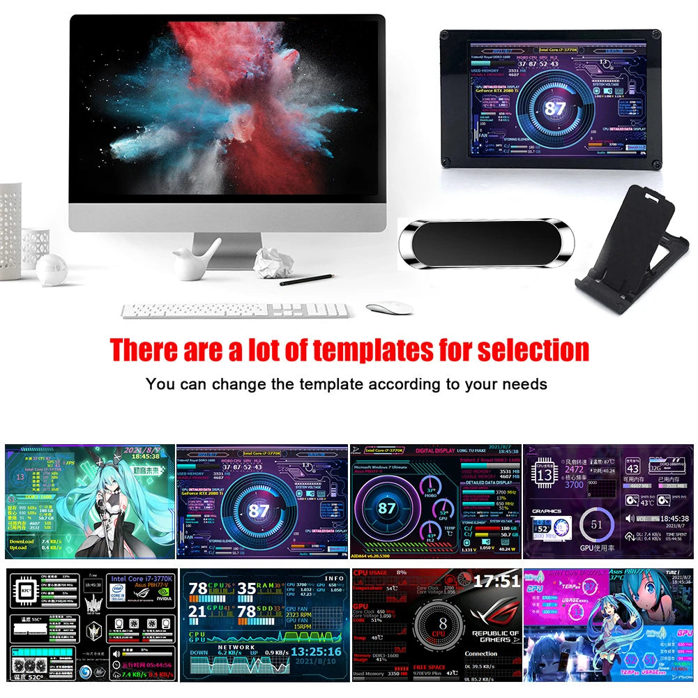 Dual USB PC Secondary Display 3.5 Inch IPS DIY Computer Temperature Monitoring CPU GPU RAM HDD Acrylic for Mini ITX Case AIDA64
