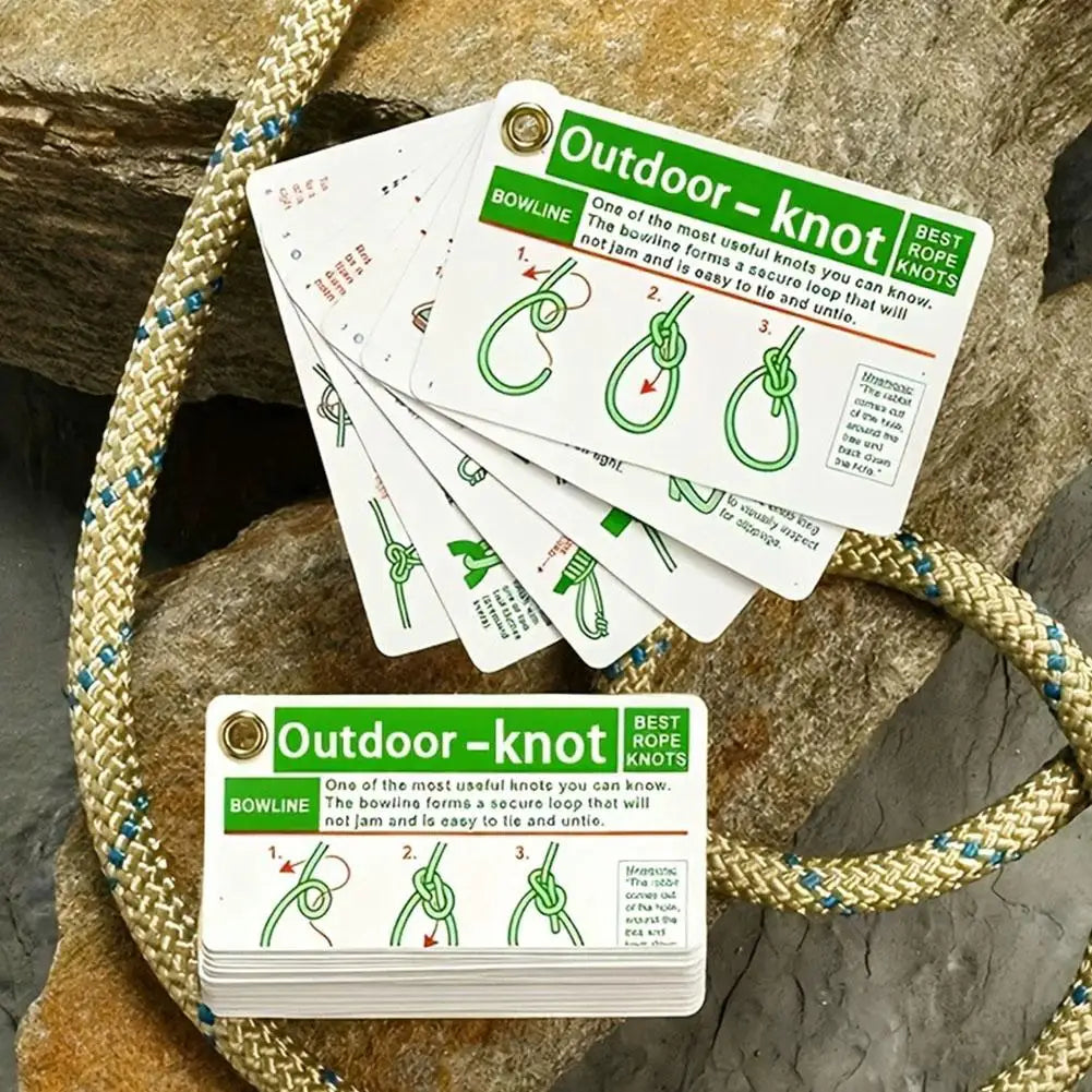 Portable Waterproof Knot Guide Cards Mini Carabiner Practical Knots Camping Backpacking Bushcraft Outdoor Survival Adventure Use