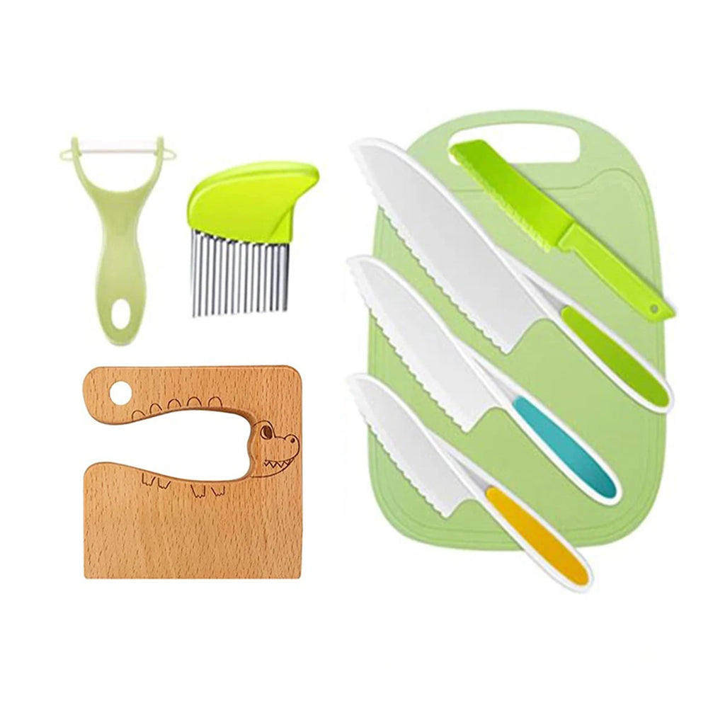 Set Kids Cooking Cutter Knife Toddler Vegetable Cutter Cooking Plastic Fruit Knives to Cut Fruits Crinkle Peeler Kitchen Supply