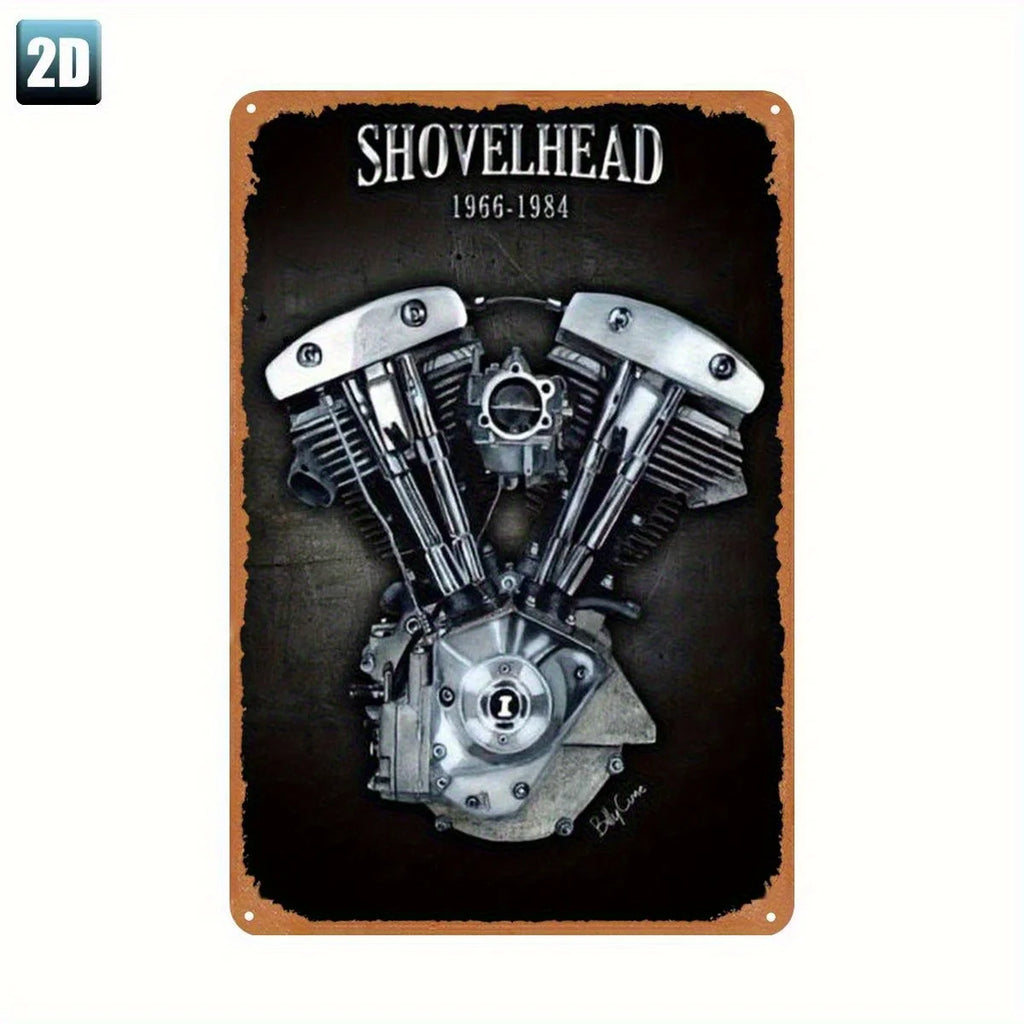 Motorcycle Engine Metal Sign - Retro Shovelhead Engine Decor (1966-1984) - Heavy-Duty Iron Garage, for Man Cave, Bar Wall Art