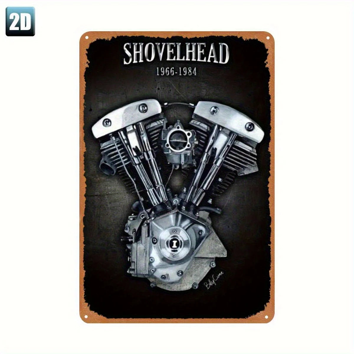 Motorcycle Engine Metal Sign - Retro Shovelhead Engine Decor (1966-1984) - Heavy-Duty Iron Garage, for Man Cave, Bar Wall Art