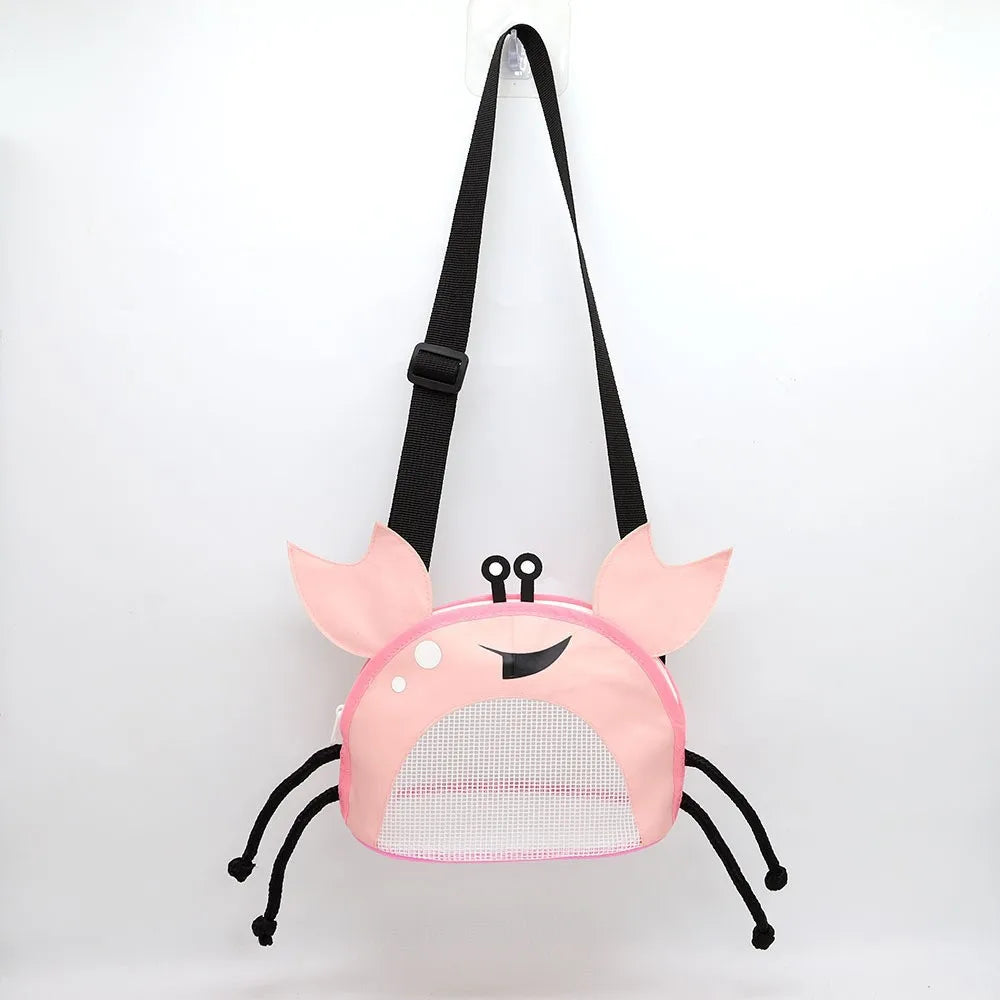 Novelty Design Crab Mesh Storage Bag, Cute Cartoon Pattern Zipper Beach Bag, Girl Fashion Shoulder Bag, Children's Crossbody Bag