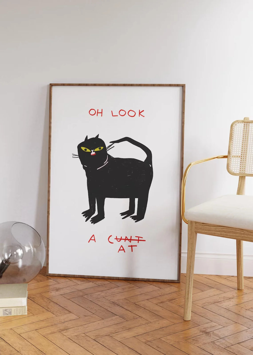 "Playful Whimsical Black Cat Wall Print Decor - Quirky Humorous Art Poster for Eclectic Living Room Accent, Cozy Bedroom Wall De