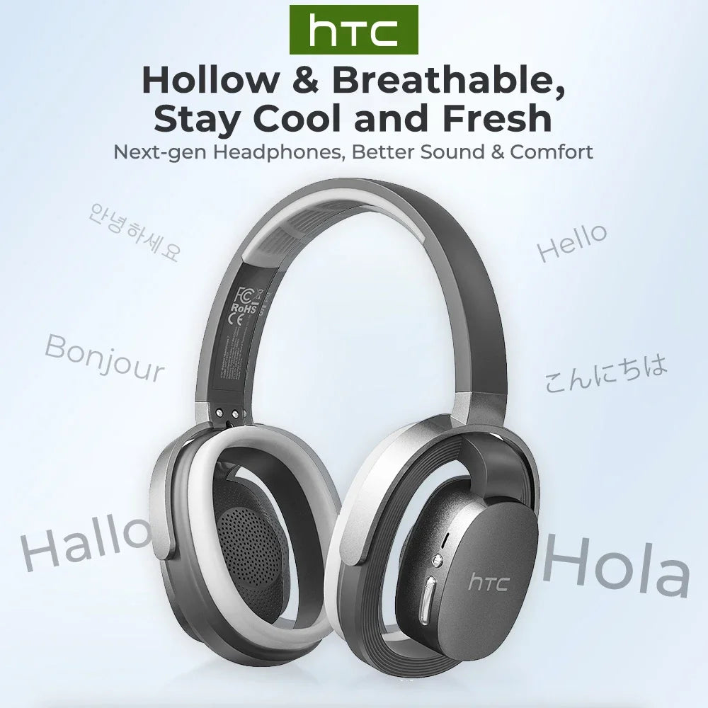 HTC HP07 Bluetooth V6.0 Wireless Open-Ear Headphones Foldable Punchy Bass Headset for PC Laptop phone TV lightweight Hollow Airy