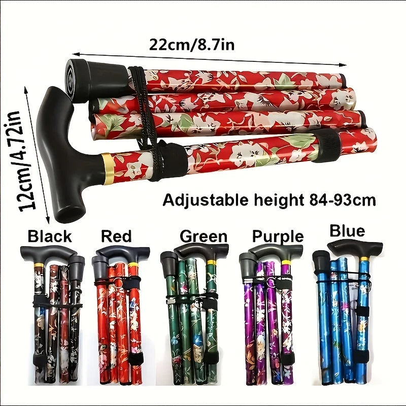 Lightweight & Adjustable Trekking Pole - Foldable Walking Stick/Cane With Rubber Handle for Men & Women