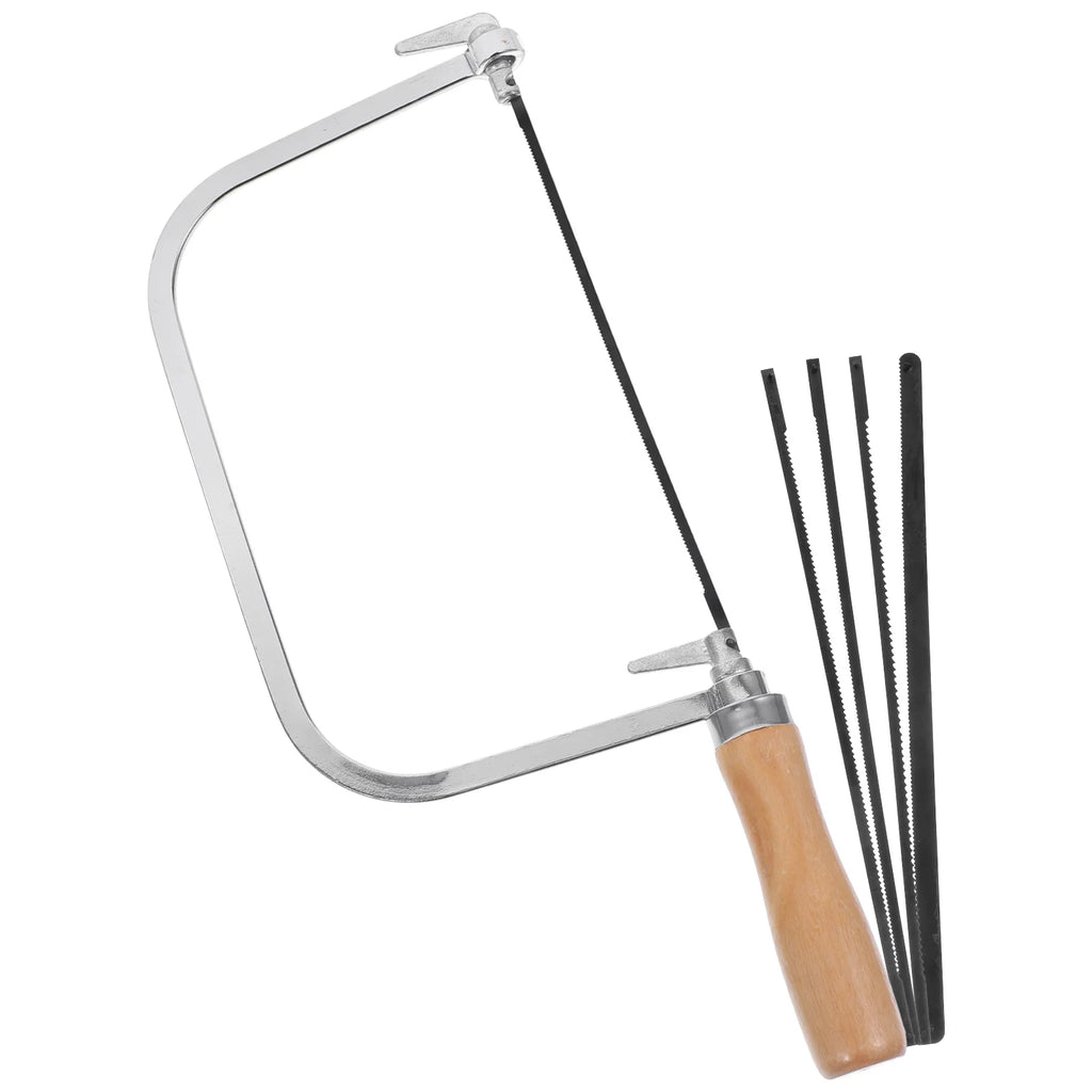 Portable Coping Saw Wooden Handle Hand Scroll Woodworking Small Bow Wood Hand Saw Woodworking Tool with Replacement Blades