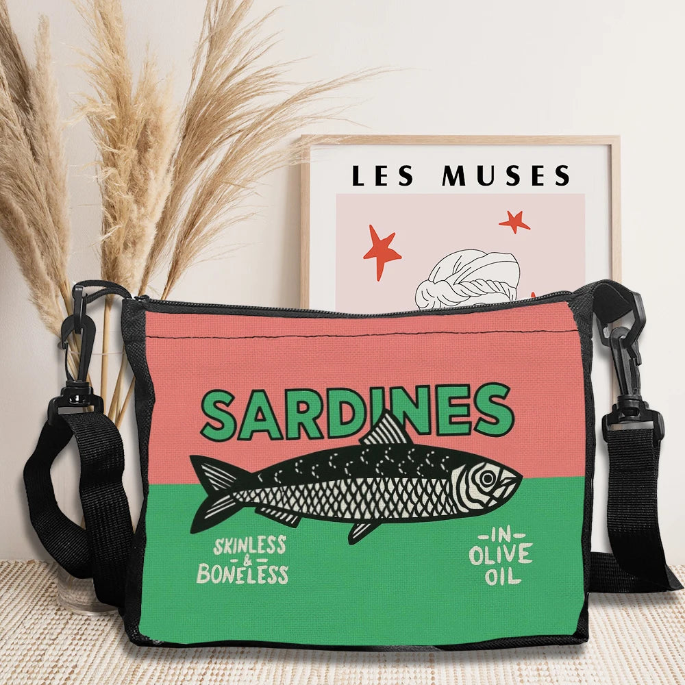 Women Shoulder Bag Colorful Trendy Sardines Shopping Bags for Lady Cartoon Grocery Tote Bag Handbags Casual Crossbody Bag