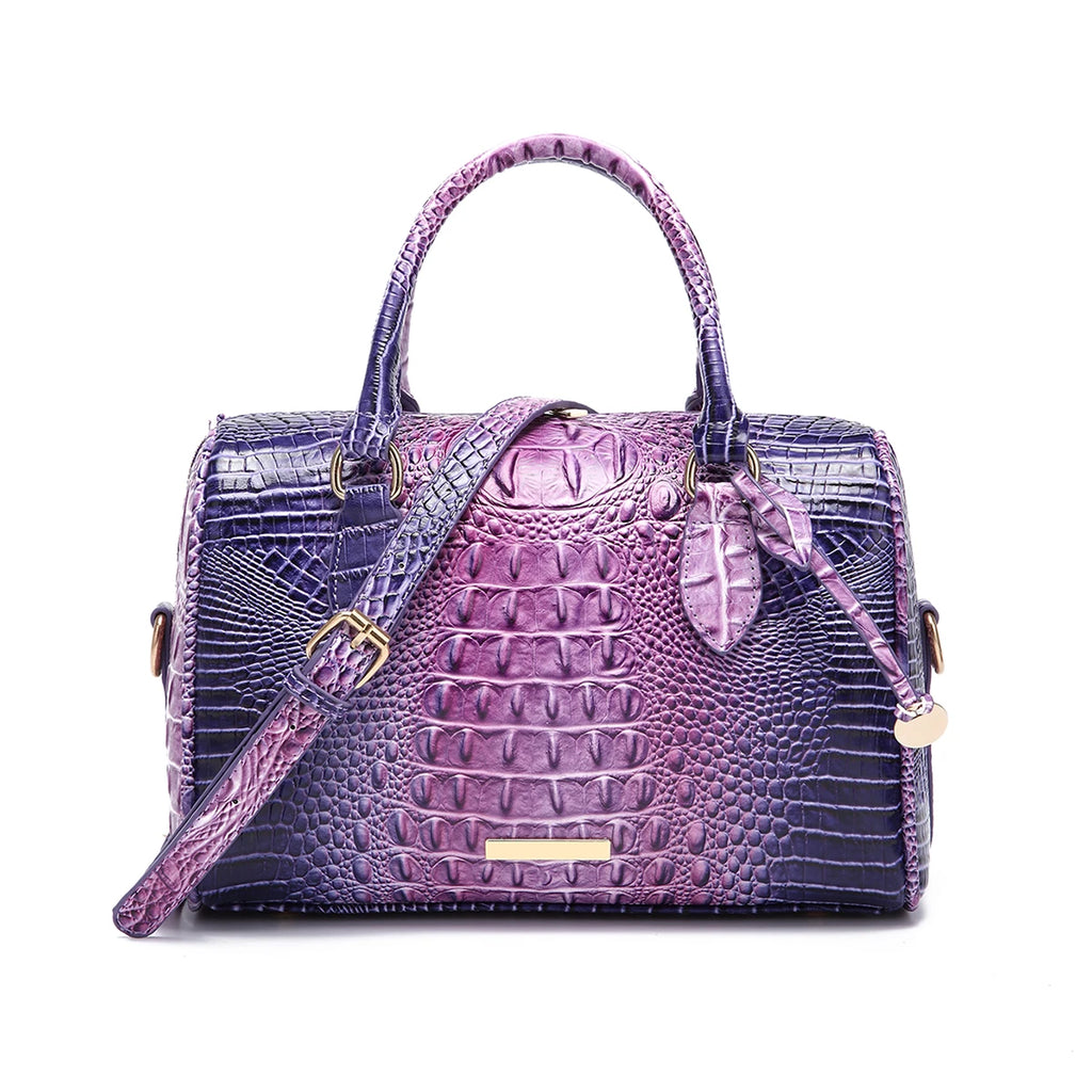 Gradient Embossed Duffle Bag Top-Handle Satchel with Detachable Strap, Casual Boston Style Crossbody Bag for Travel, Daily Commute, Weekend Getaway, Lightweight Multi-Purpose Tote Bag for Women Outdoor Activities