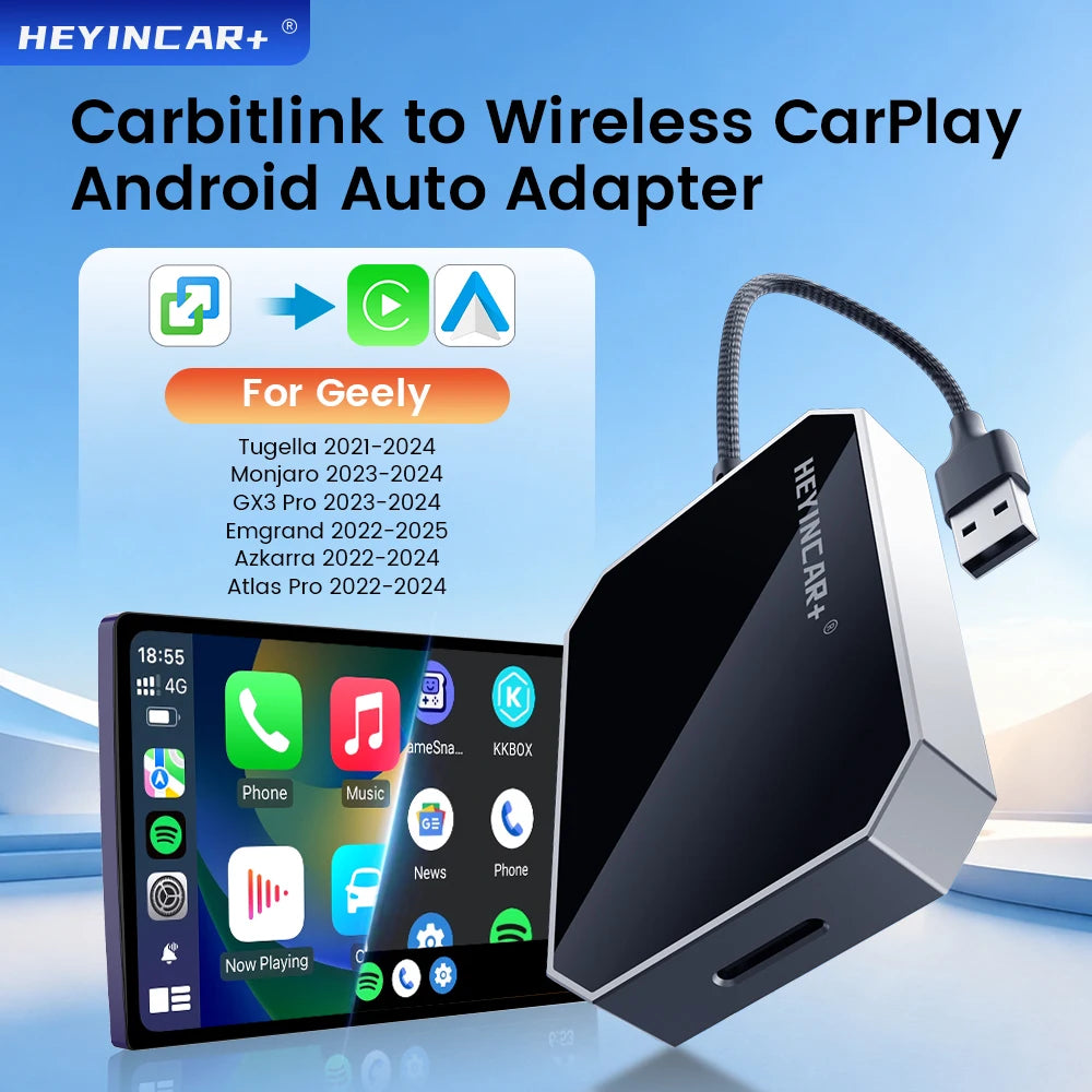 For Geely Tugella Monjaro GX3 Pro Emgrand Azkarra Atlas Pro Carbitlink Easyconnection to Wireless Carplay Android Auto Smart Box