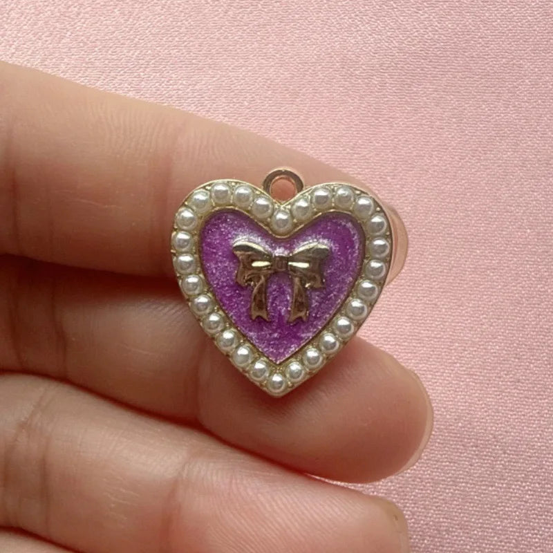 10pcs Small Fragrant Wind Love Peach Heart Butterfly Knot DIY Jewelry Accessories Alloy Pendant Bag Decoration Pendant Accessori
