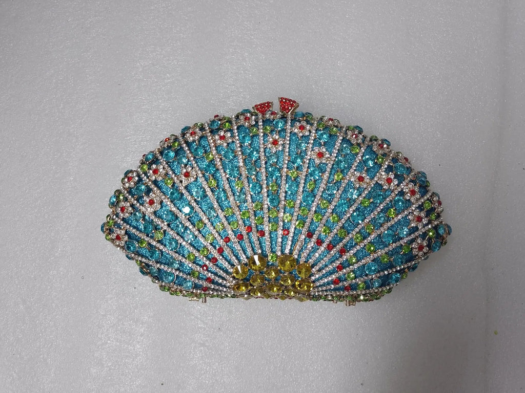 Fan Women Full Crystals Handbags for Dinner Party Luxury Diamond Evening Bag Wedding Bridal Purses Gala Banquet Gems Purse