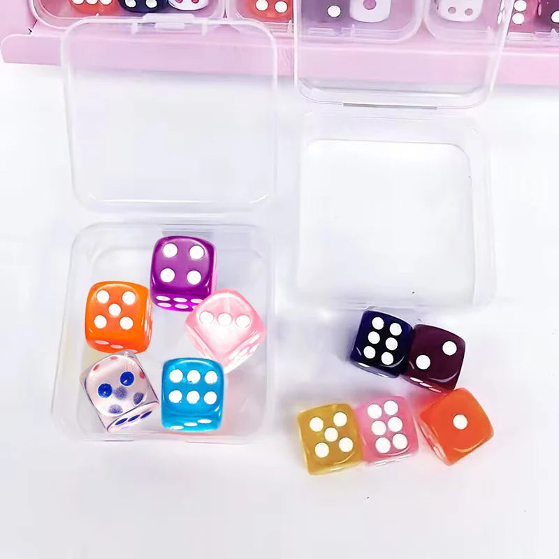 5pcs Six Sided Dice 14mm with Storage Box Transparent Color Acrylic Entertainment Board Game Accessories Gambling Props TMZ