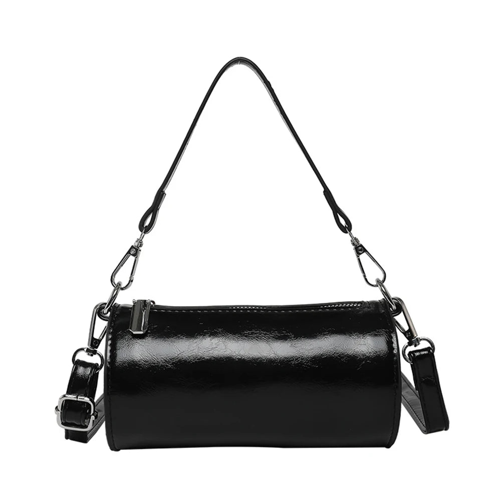 Women's Column Shape Stylish Commute Solid Candy Color Tote Pillow Bag 2025 New Casual Versatile Wax Leather Crossbody Bags