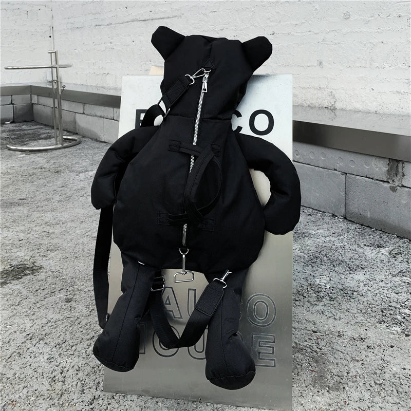 New Fashion Nylon Oxford Cloth Teddy Bear Design Backpack Personalized Motorcycle Style Multifunctional Portable Crossbody Bags