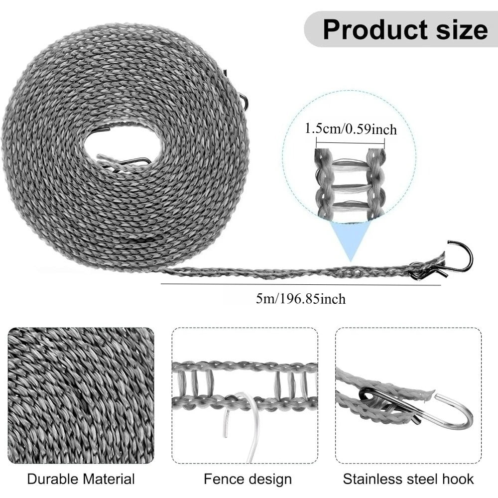 Windproof Clothesline 5M Plastic Non Slip Portable Clothesline Drying Rope for Travel Camping Outdoor Laundry Grey Clothes Line