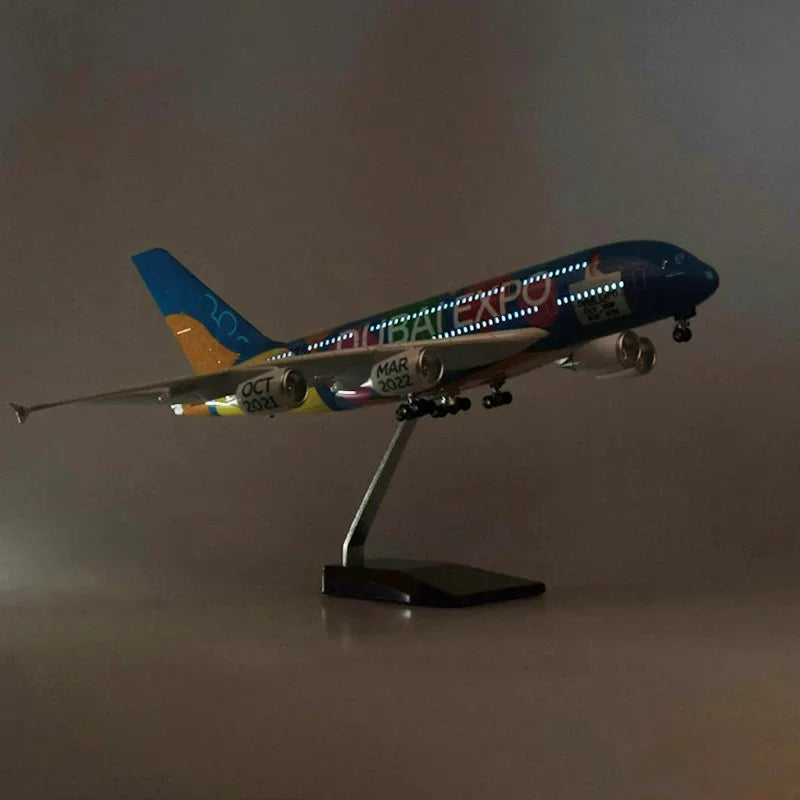 1/160 Scale Emirates A380 Plane Model Aircraft Airplane Airways W Light Diecast Resin Collection Display Toys Gifts