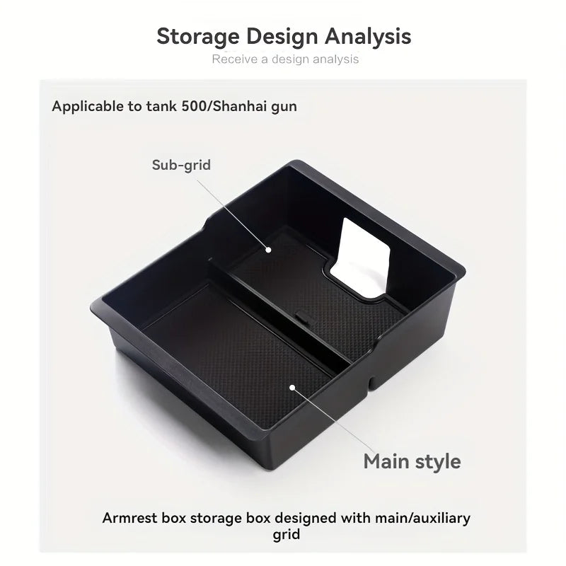 Car Interior Accessories Center Console Tray Armrest Storage Box Divider ABS Black Functional Car Tray For Great Wall Tank 500