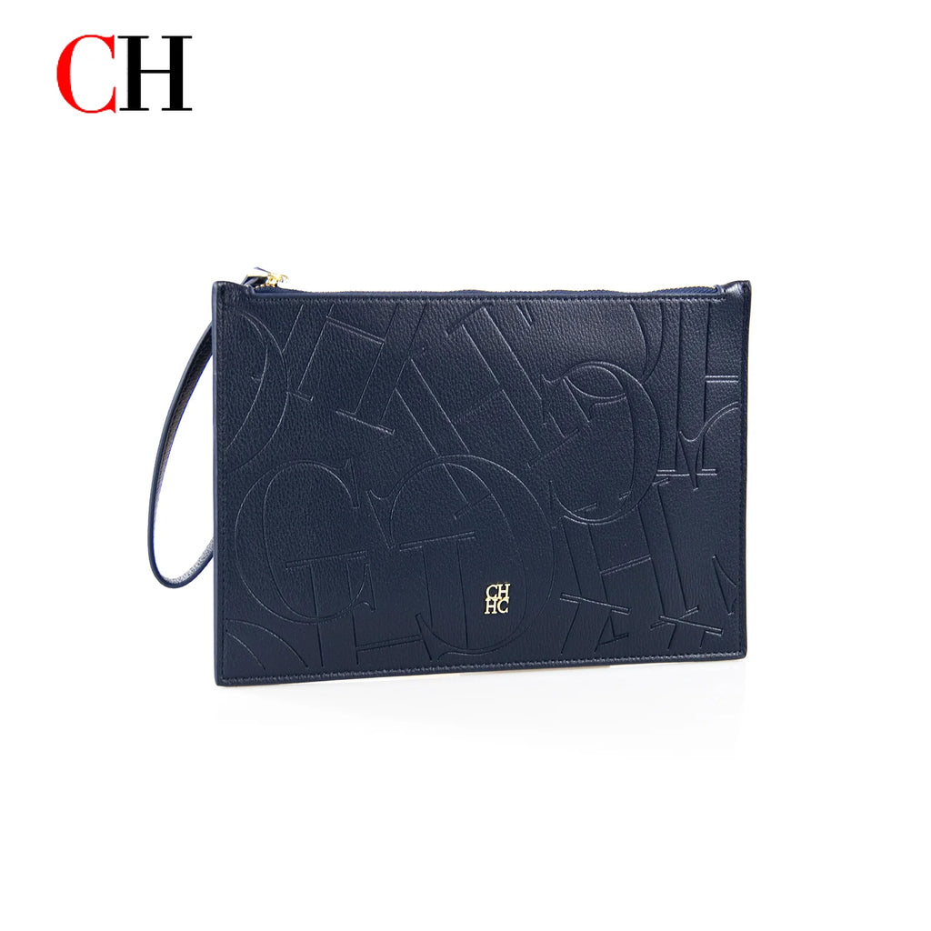 CH Women Embossed Letter Wristlet Clutch Bag Zipper Handbag Elegant Evening Pouch for Party Travel and Daily Use