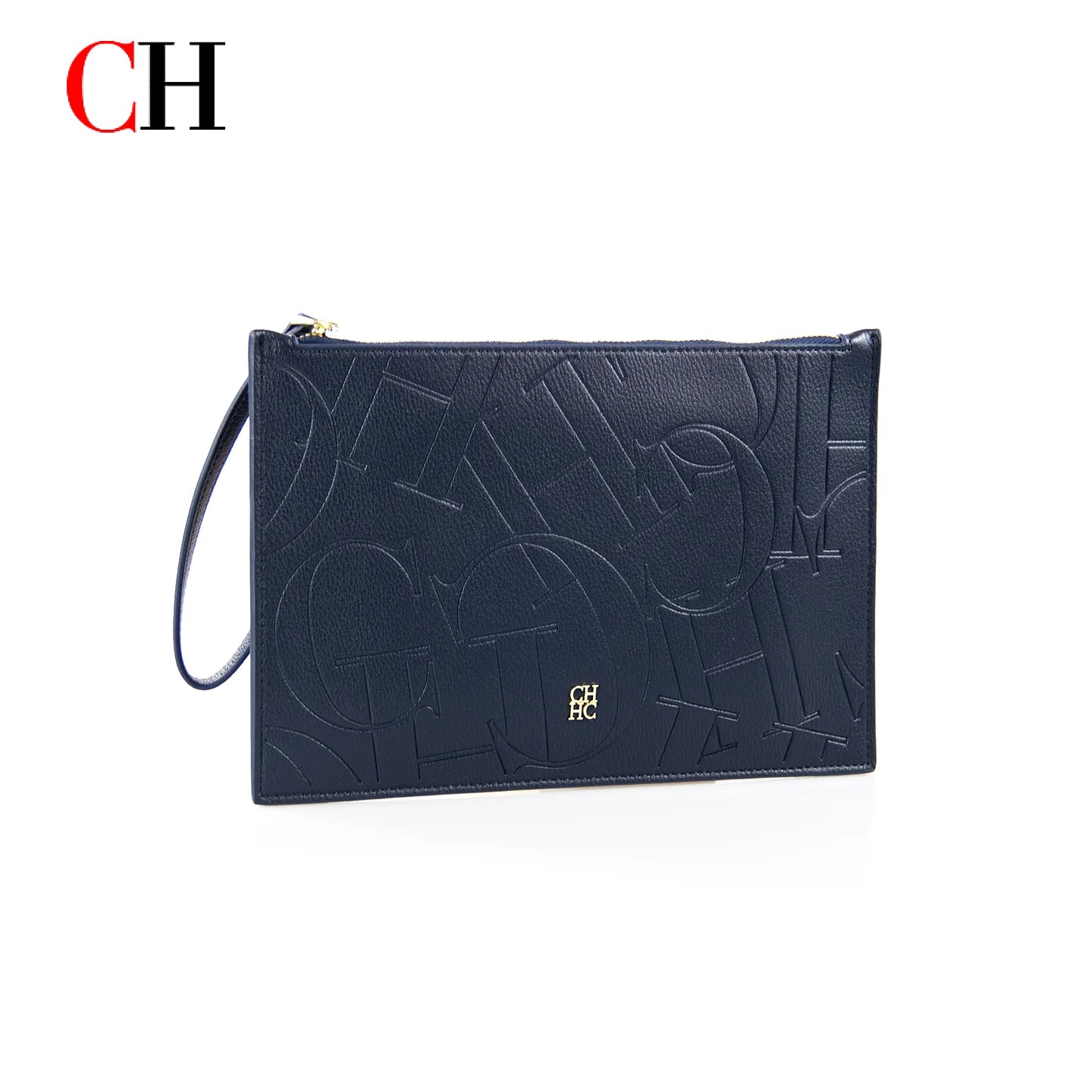 CH Women Embossed Letter Wristlet Clutch Bag Zipper Handbag Elegant Evening Pouch for Party Travel and Daily Use