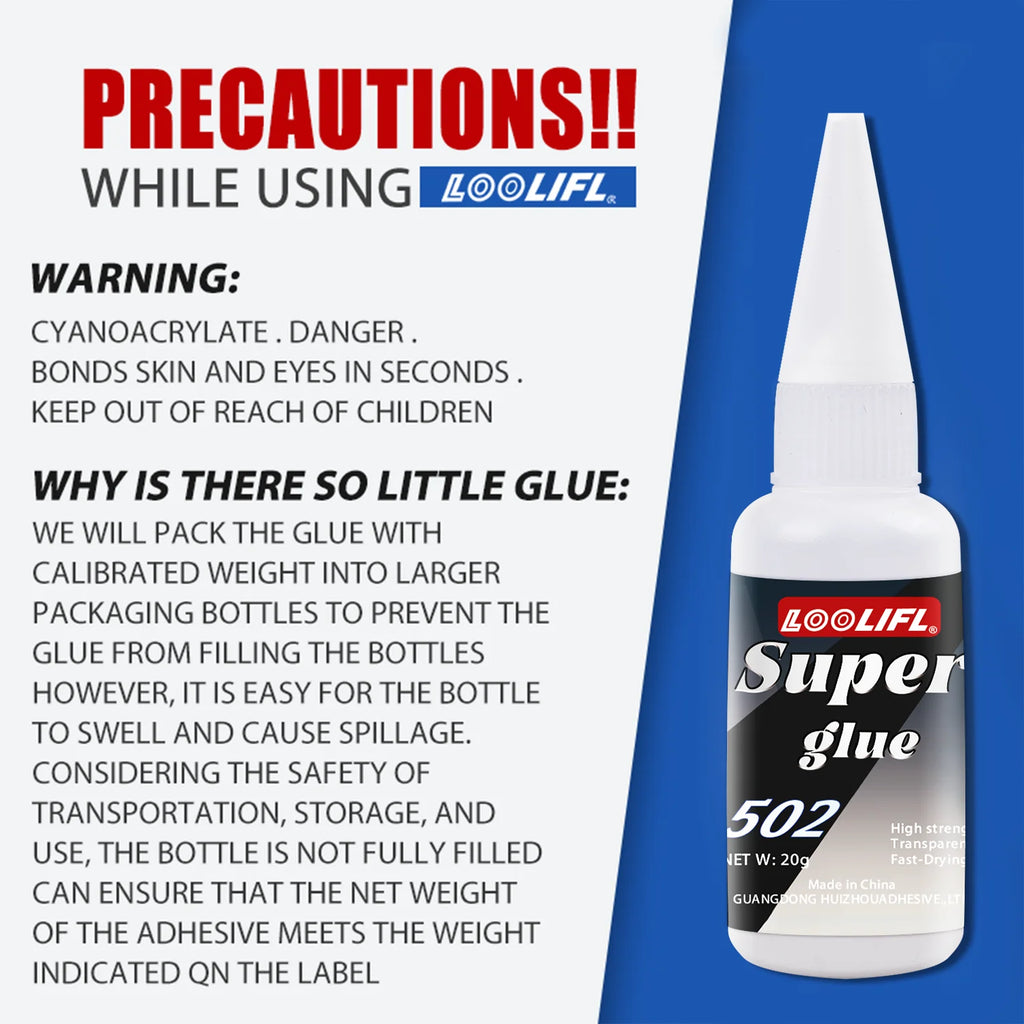 Loolifl, Best-Selling 1-25Pcs 502 Super Glue, Quick-Drying Cyanoacrylate Adhesive for Glass, Leather, Rubber, Wood, Metal, Strong Industrial Strength Glue