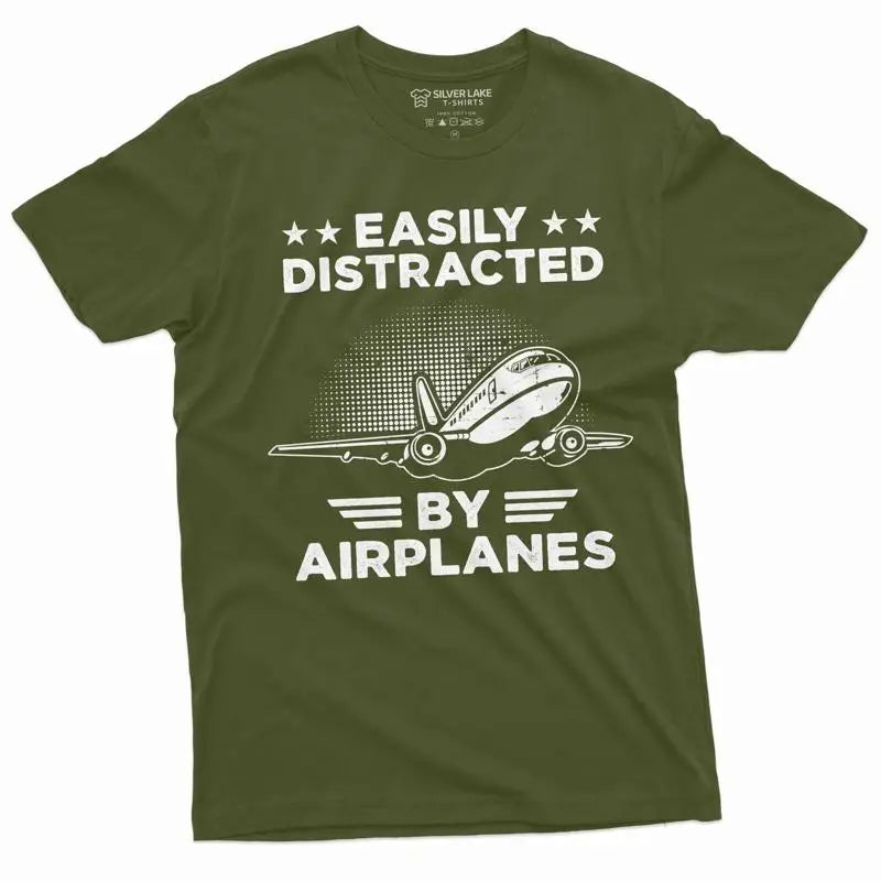 Easily Distracted By Airplanes T Shirt Funny Pilot For Aircraft Enthusiasts