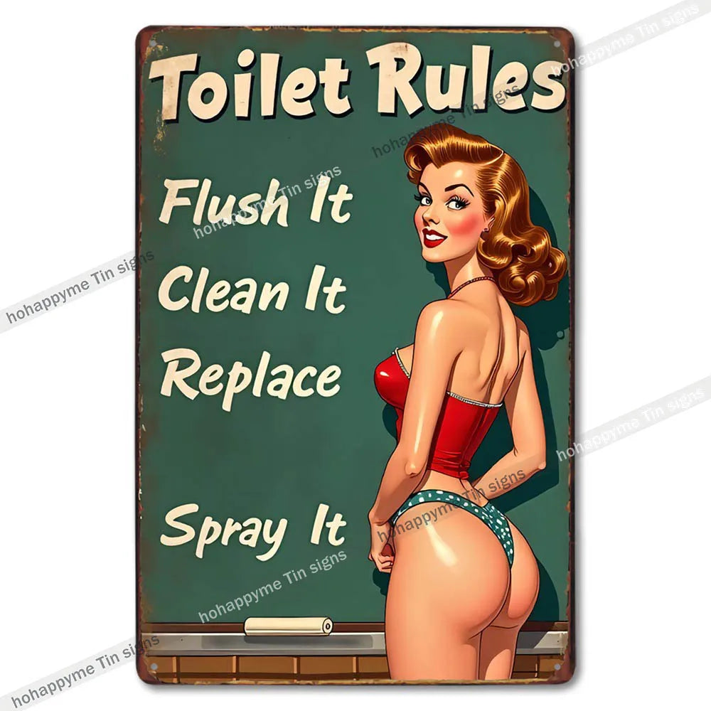 Retro Metal Tin Bathroom Signs Wall Decor for Home Restroom Vintage Toilet Humor Art Unique Gift Ideas