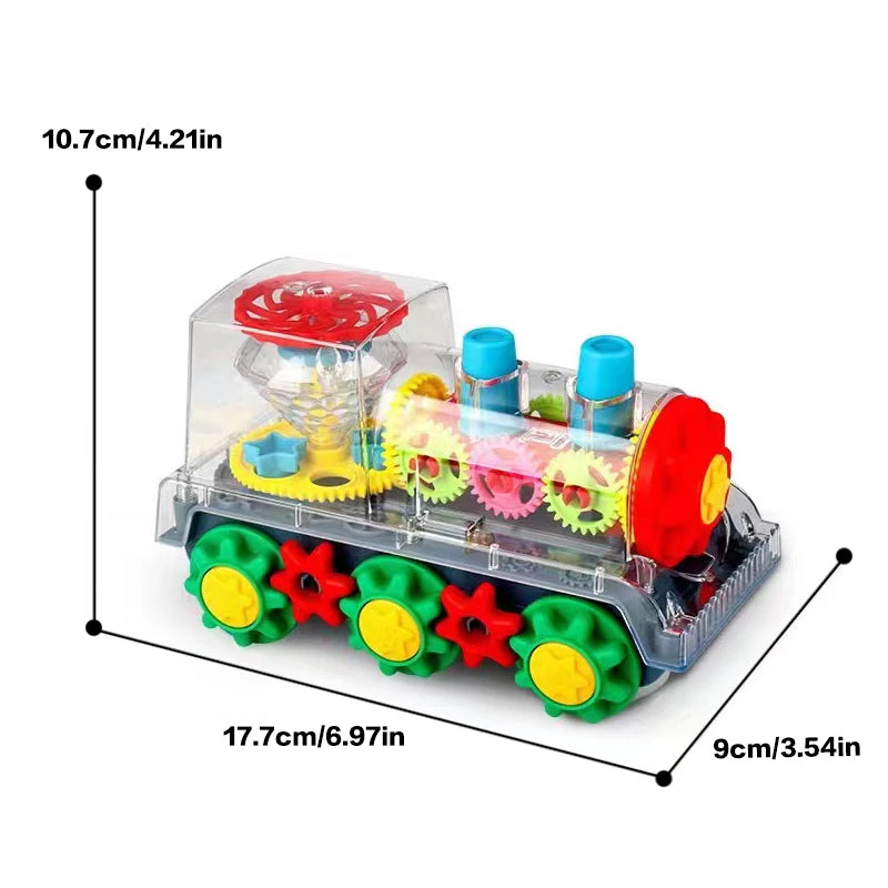 Kids Transparent Gear Train Toy with Colorful Light And Music Educational 360 Degree Rotating Walking Toy Gift for Children