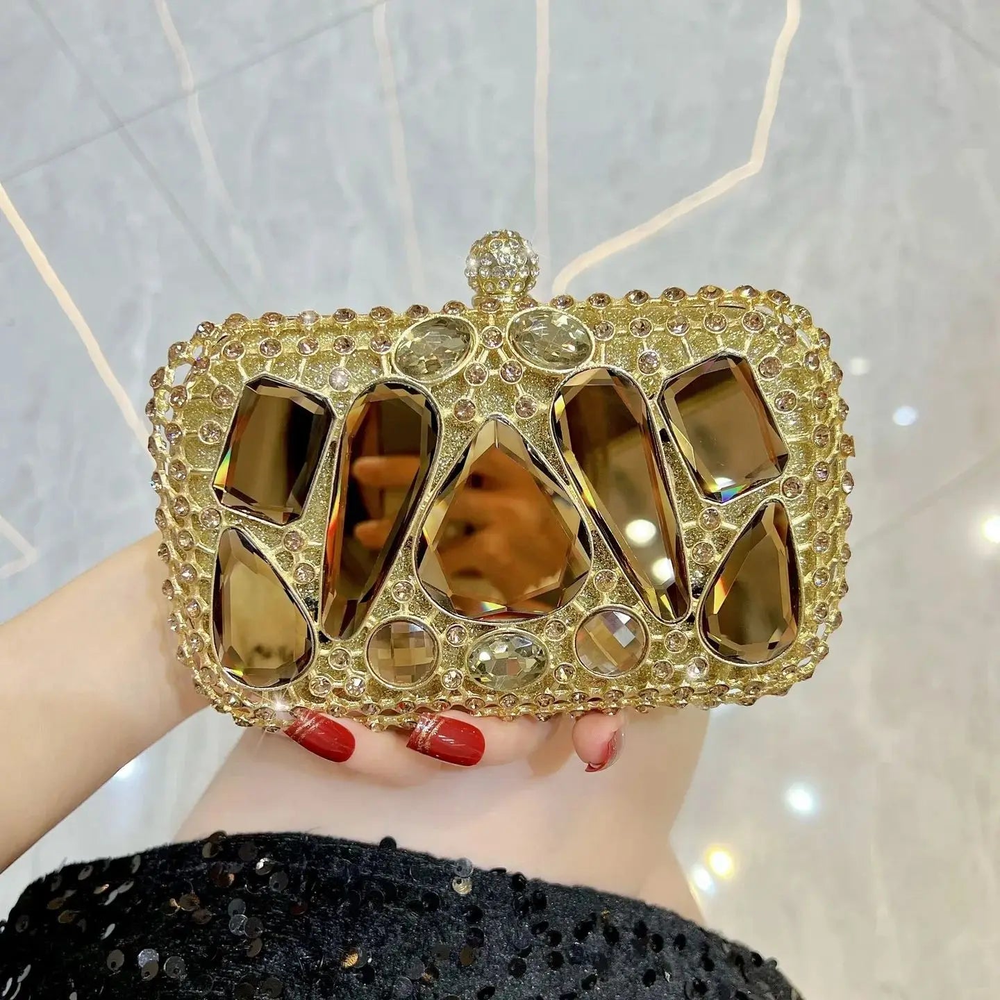 New Glass Diamond Clutch for Women, Exquisite French Rhinestone Evening Handbag, Luxury Lightweight Chain Bag for Formal Party