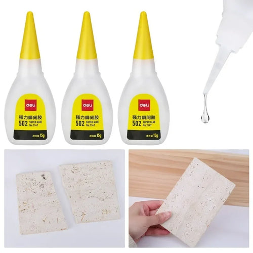 1-10Pcs Deli 502 Super Glue Instant Quick-drying Cyanoacrylate Adhesive Leather Rubber Wood Metal Strong Bond Liquid Glue Tool