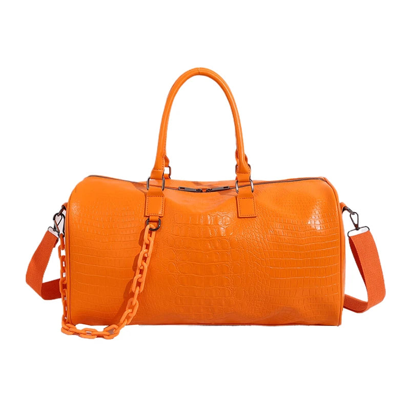 Solid PU Lightweight Large Capacity Women's Travel Bags Fashionable Sweet Fitness Handbag Short Distance Shoulder Luggage Bag
