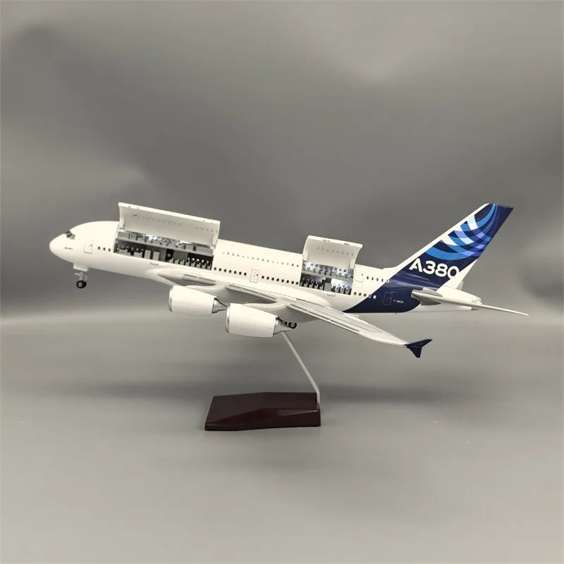 New Type Diecast Model A380 Prototype Resin Openable Cabin Door Airplane With Light Airline Collection Decoration Display Gifts