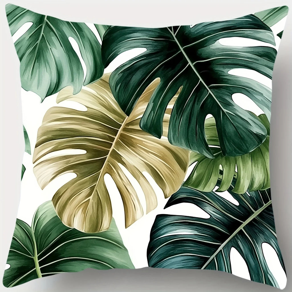 4-piece tropical palm leaf pillowcase set - zipper polyester cushion covers for sofa and living room decoration