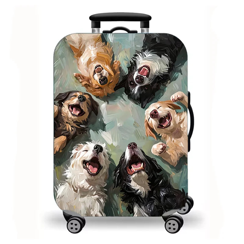 Suitcase protective cover, travel oil painting cat and dog pattern elastic suitcase dust cover, a total of 9 colors
