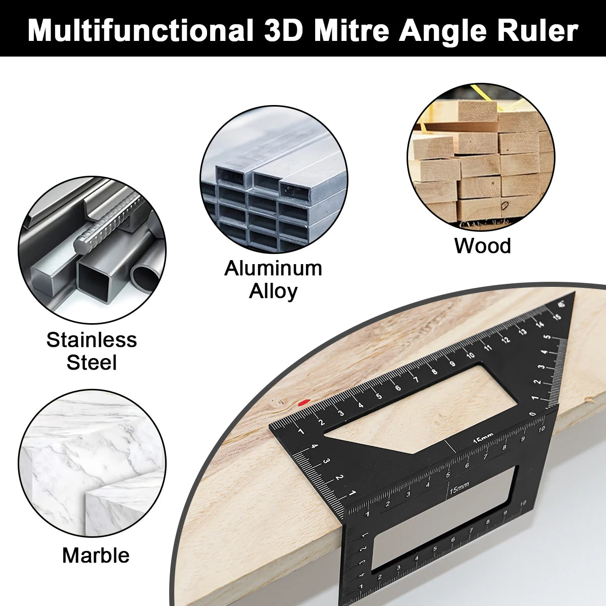 Multifunctional Angle Ruler 45° 90° Aluminum Alloy Ruler Accurate Woodworking Square Angle Ruler Marking Gauge Carpenter Tool