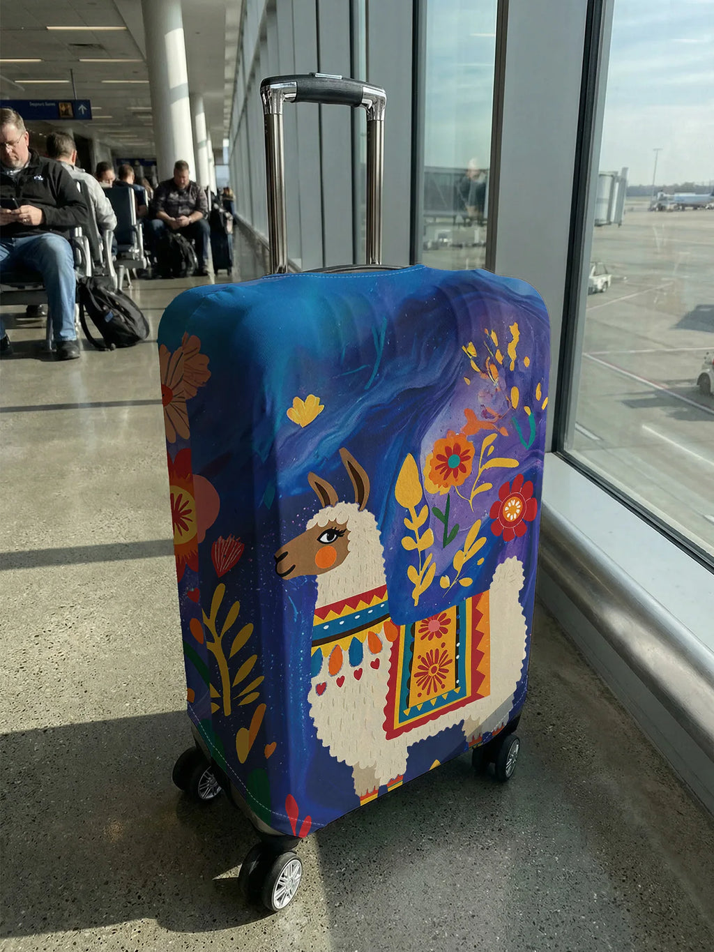 Blue Base Mexican Style Llama Flower Luggage Cover, Suitable for 18-32 Inch Luggage Cover, Luggage Handle Glove, Travel Accessor