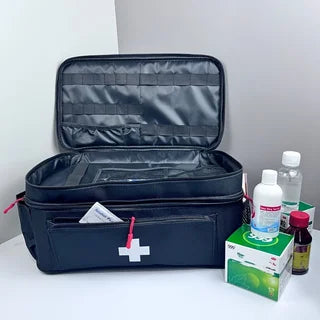Double Layer Portable First Aid Bag, Empty Medicine Storage Organizer with Dividers & Side Pockets for Home Camping Travel