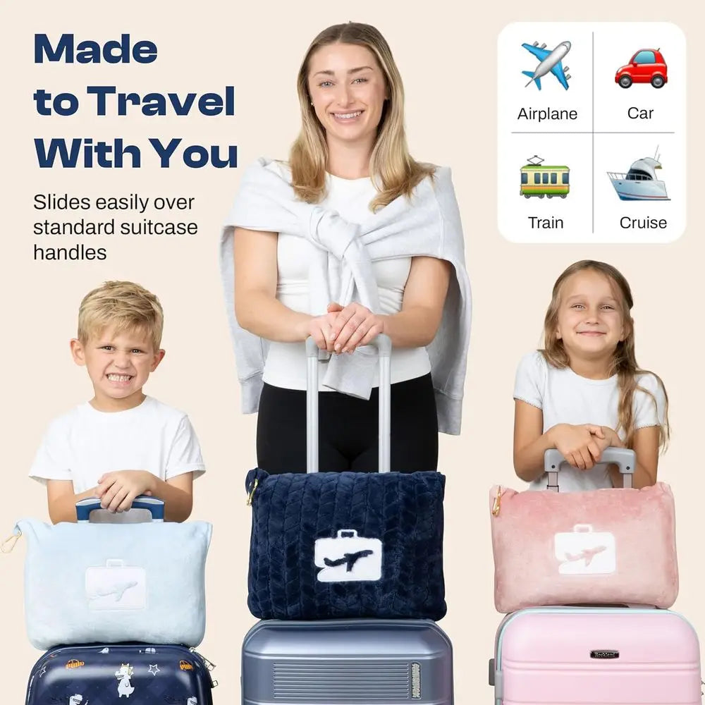 2-in-1 Travel Blanket and Pillow with Bag and Backpack Clip, Light Pink