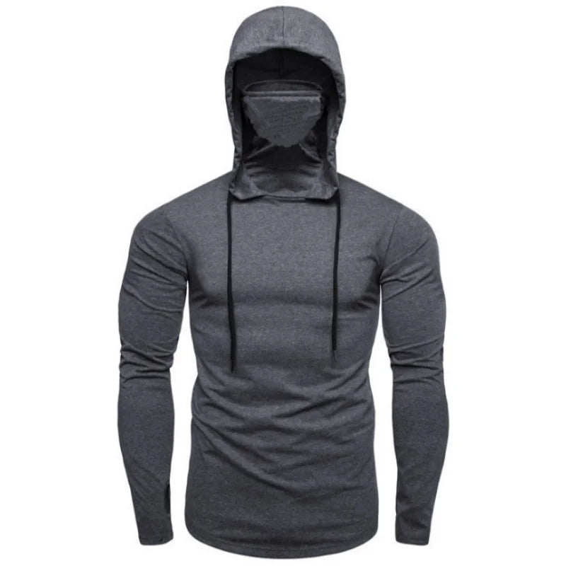 2026 Men's Spring Autumn Gym Thin Hoodie with Mask Casual Splice Large Mask Hooded Sweatshirt for Cycling motorcycle And Fitness