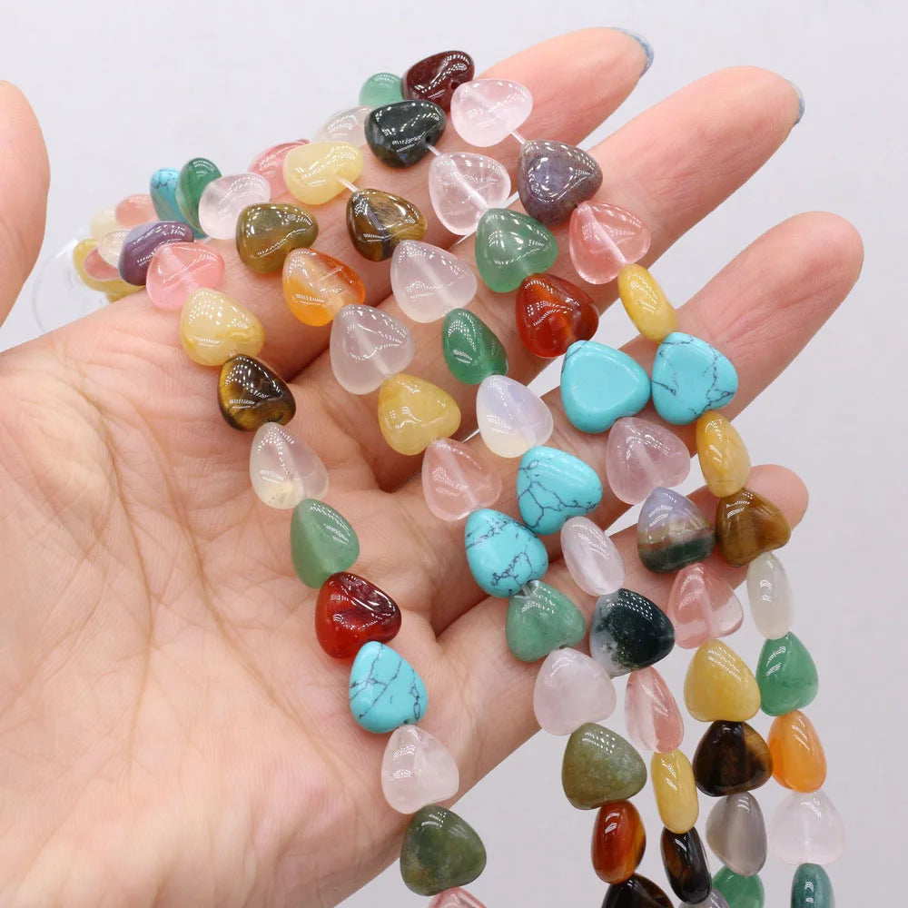 10mm Natural Stone Heart Spacer Beads Crystal Quartz Healing Stone Beads for Jewelry Making DIY Necklace Bracelet Accessories
