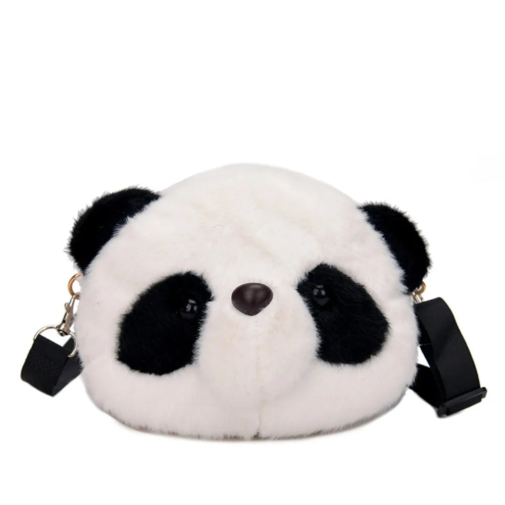 New Soft Fluffy Panda Crossbody Bag Lightweight Cartoon Coin Purse Fabric Adjustable Straps Phone Bag Women's Accessories