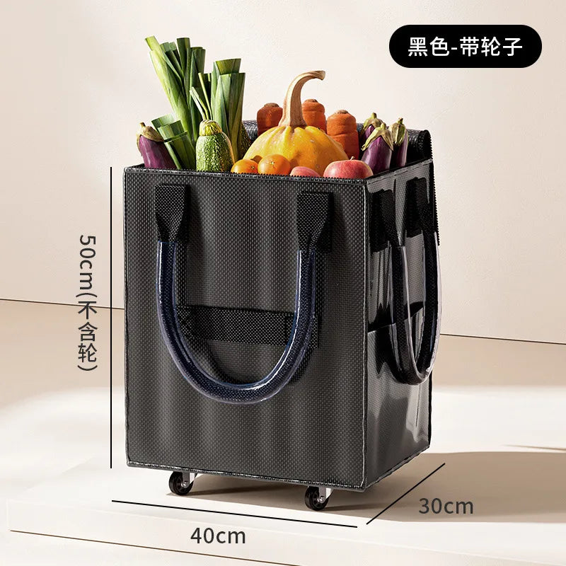 Foldable Wheeled Rolling Shopping Bag Long Handle Large Capacity Portable Collapsible Tote for Travel Shopping Outdoor Business