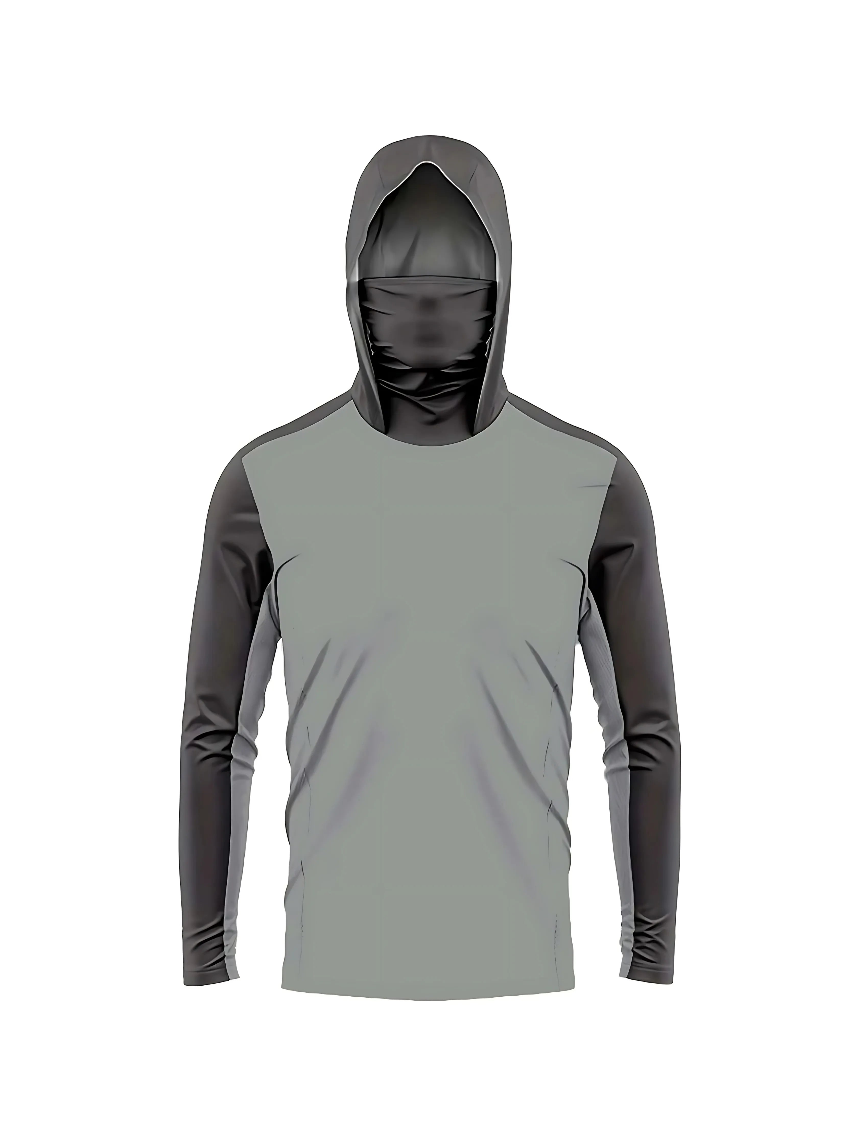 Men's long-sleeved T-shirt with sun protection hooded jacket protective mask one-piece outdoor long-sleeved cap shirt