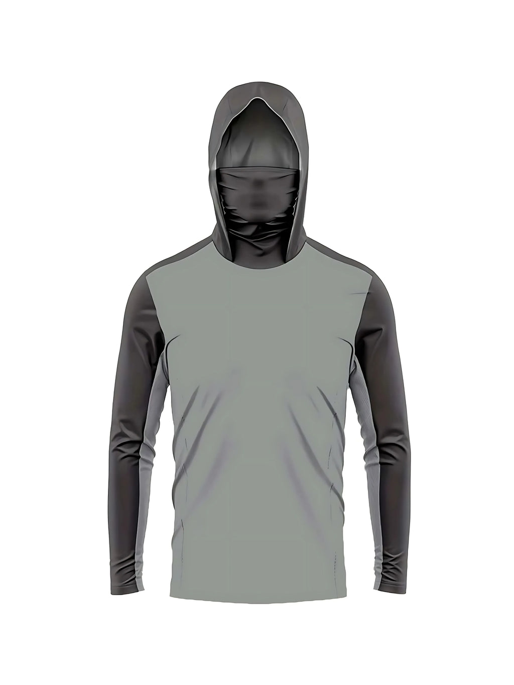 Men's long-sleeved T-shirt with sun protection hooded jacket protective mask one-piece outdoor long-sleeved cap shirt