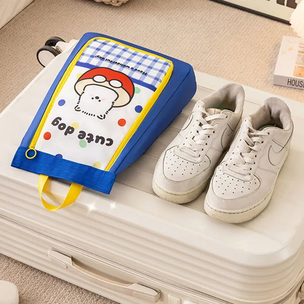 Convenient Double Layer Shoe Bag Cartoon Animal Separate Shoe Storage Bag Handheld Waterproof Travel Shoe Bag Shoe Protection