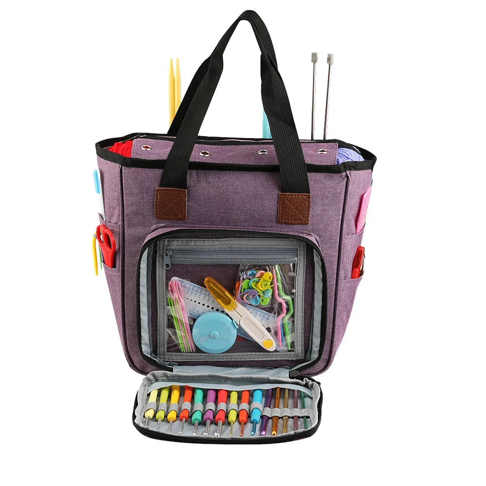 KOKNIT Knitting Tote Bag Yarn Storage Bag for Knitting Needles Crochet Hooks and Sewing Accessories DIY Sewing Kit Bag For Mom