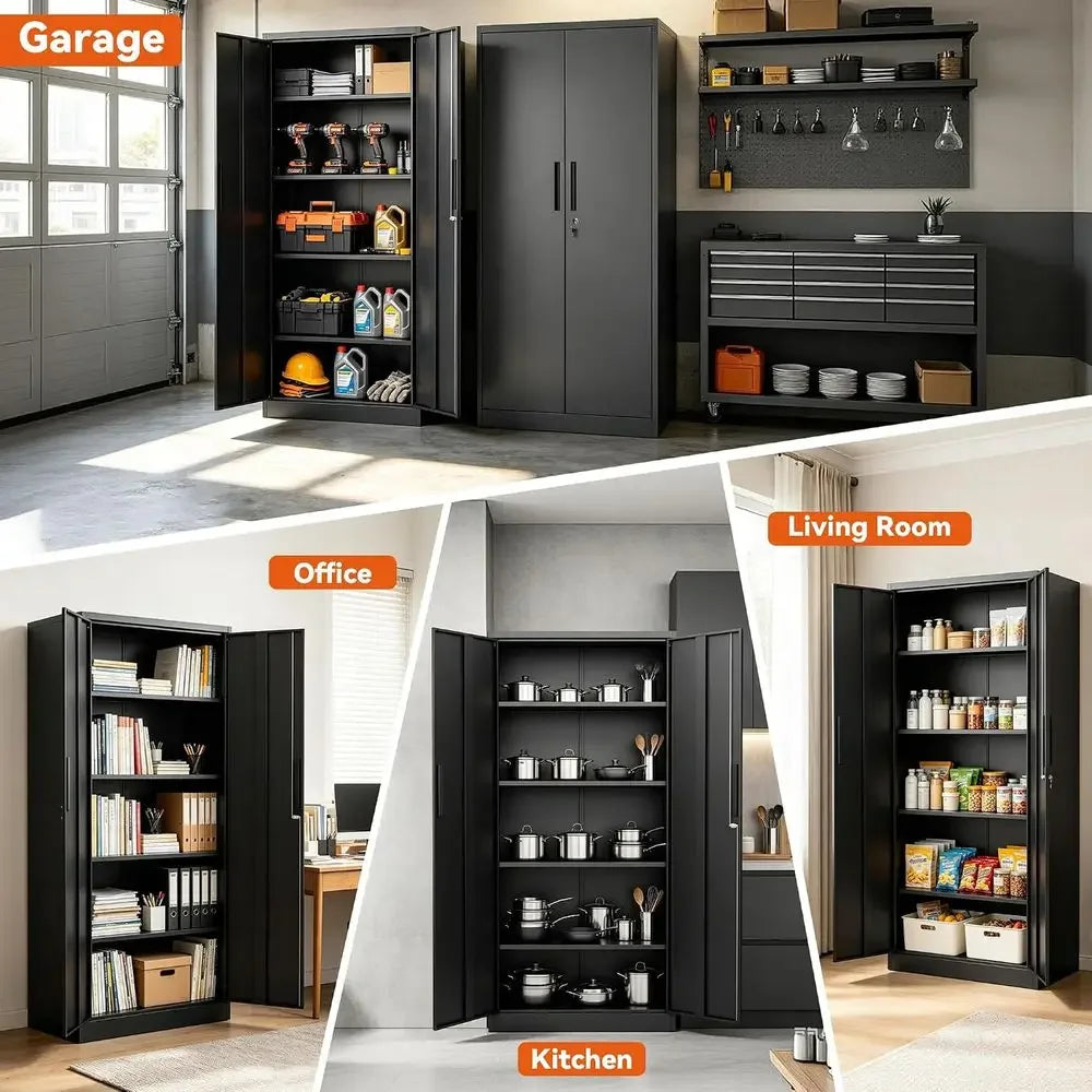 72 Tall Heavy-Duty Steel Lockable Storage Cabinet with 4 Adjustable Shelves for Garage, Office, or Workshop
