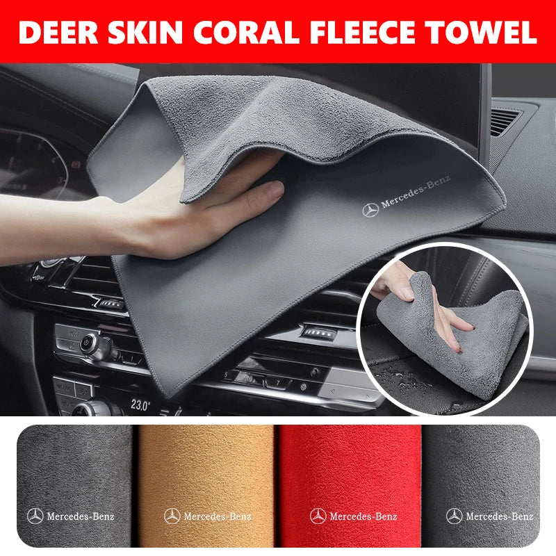 For Benz Car Cleaning Cloth Deer Skin Coral Soft Towel Auto Washing Tool Accessories AMG CLA CLS C180 C200 W204 W205 Exclusive A